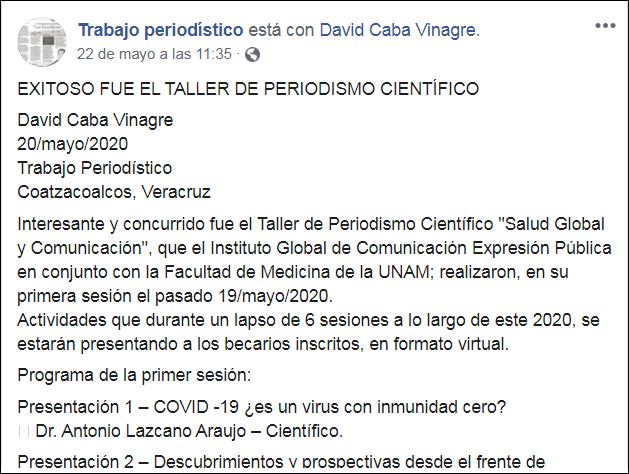 EXITOSO FUE EL TALLER DE PERIODISMO CIENTÍFICO